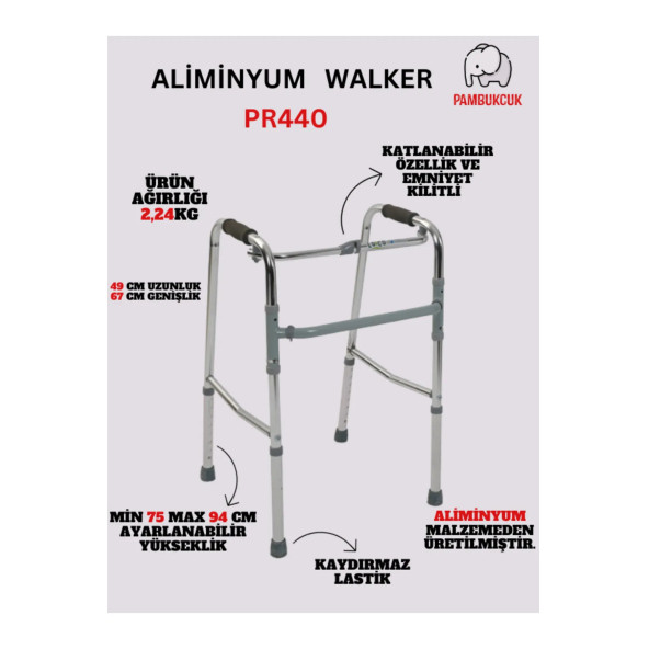 PAMBUKCUK Alüminyum Hareketli Yürüteç / Alüminyum Walker Pr-440