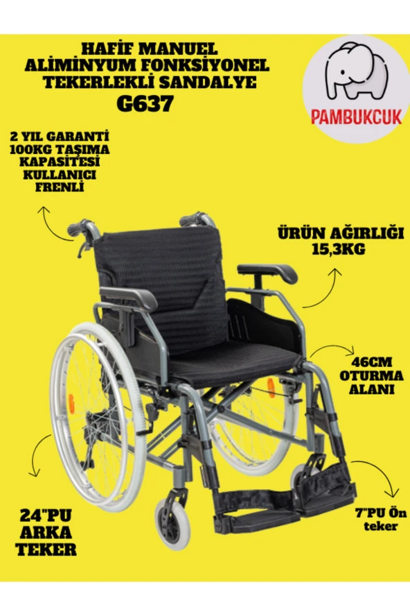 PAMBUKCUK Aliminyum Fonksiyonel Tekerlekli Sandalye G637