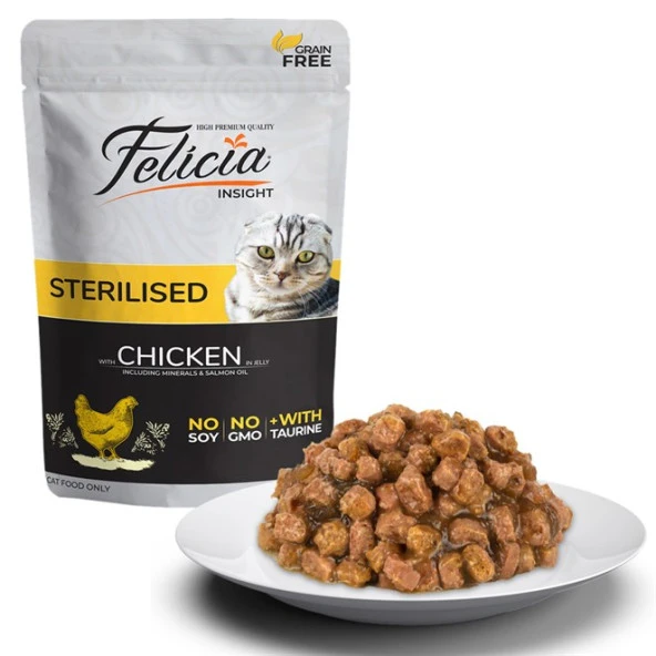 Felicia Kısırlaştırılmış Yaş Kedi Maması Tahılsız Tavuk Etli 85 gr