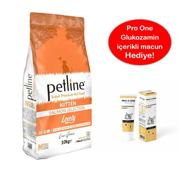 Petline Lovely Somonlu Düşük Tahıllı Yavru Kedi Maması 10 Kg + Glukozamin İçerikli Macun 100gr. HEDİYE