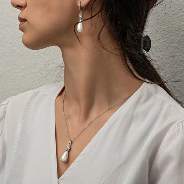 Gümüş Damla İnci Kadın Set - Resim 3
