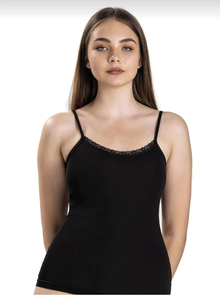 JİBER 613 BAYAN ÖNÜ DANTELLİ İP ASKILI ATLET 6 ADET ürün görseli