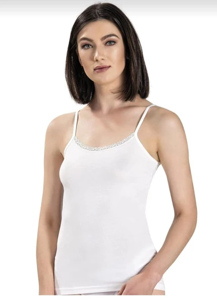 JİBER 613 BAYAN ÖNÜ DANTELLİ İP ASKILI ATLET 6 ADET - Resim 3