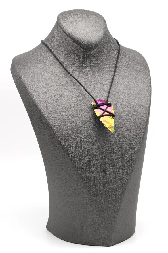 Kalsedon Doğal Taş Siyah İpli Kolye - Resim 2