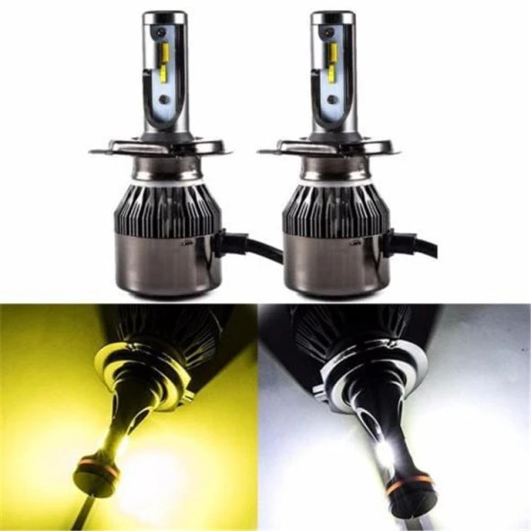 LED Far Ampulü için Çift Renk Sarı/Beyaz H4-36W-4800Lm-12V / Laam492-1 - Resim 4