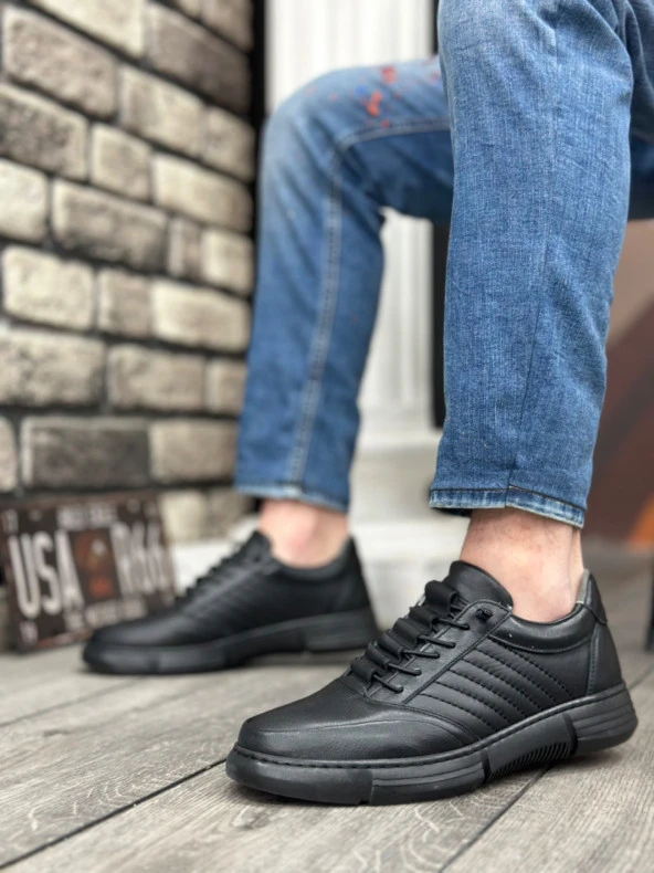 BA0326 İçi Dışı Hakiki Deri Gizli Bağcık Rahat Taban Siyah Casual Erkek Ayakkabı - 2