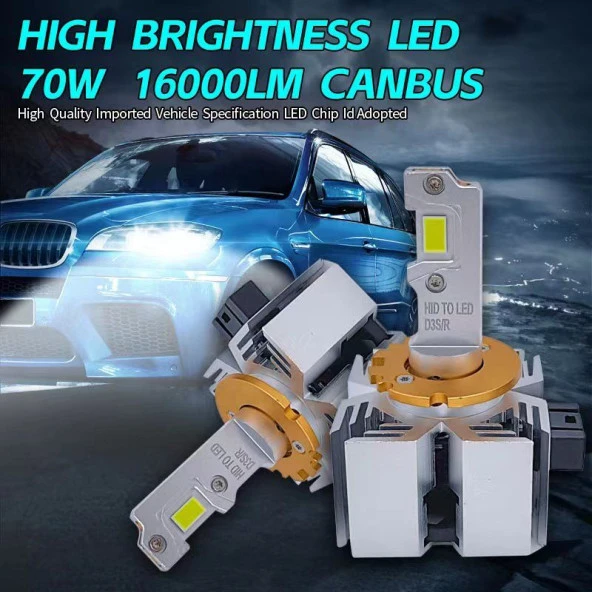 LED Far Ampulü için D1S/R 70W 16000Lm 6000K Beyaz Canbus 12V / Laam927-Tk - 4