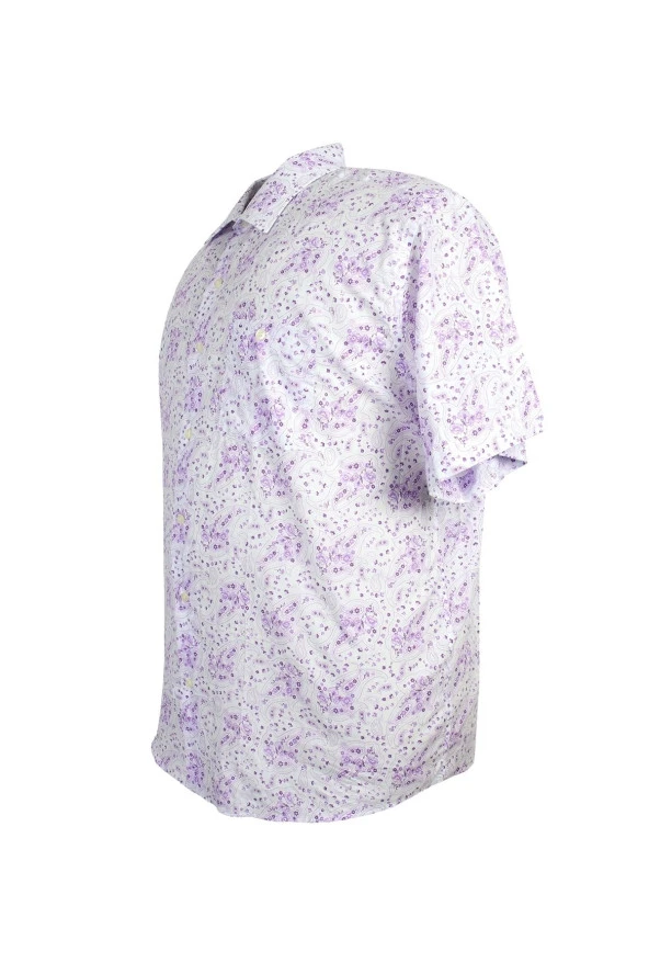 Büyük Beden Erkek Gömlek Kısa Kol Desenli Lila - 3