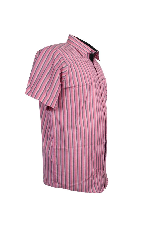 Büyük Beden Erkek Gömlek Kısa Kol Pembe Çizgili - 2