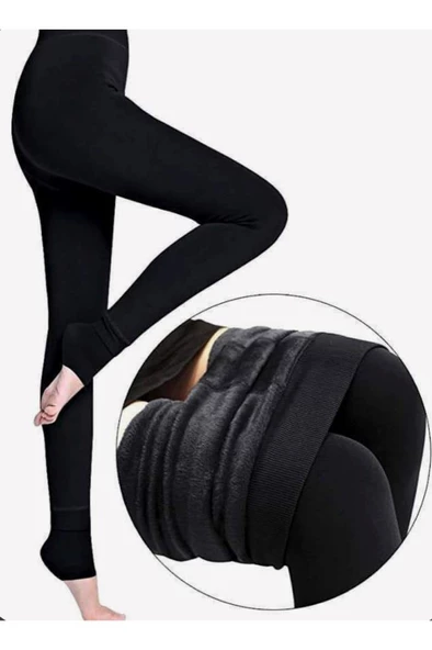 Sistina Bayan Kışlık Siyah Peluş Tayt PT580-1 - Resim 4