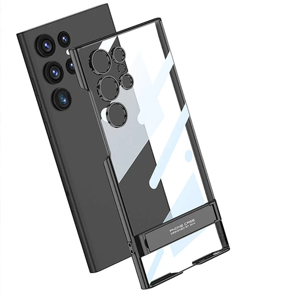 Vendas Samsung Galaxy S24 Ultra Kılıf Zore Kamera Korumalı Şeffaf Dikey Standlı Ays Kapak - 6