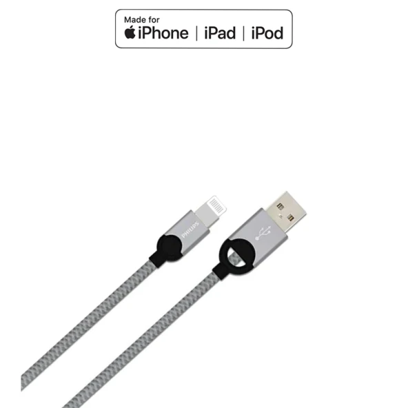 Philips Apple MFI Lisanslı UsbA to Lightning 1.2Metre Hızlı Data ve Şarj Kablosu Gri DLC2508N - Resim 2