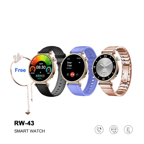 ScHitec RW-43 Gerçek Amoled Ekran Android İos HarmonyOs Uyumlu 3 Kordonlu Bileklik Hediyeli Akıllı Saat Gold ürün görseli 1