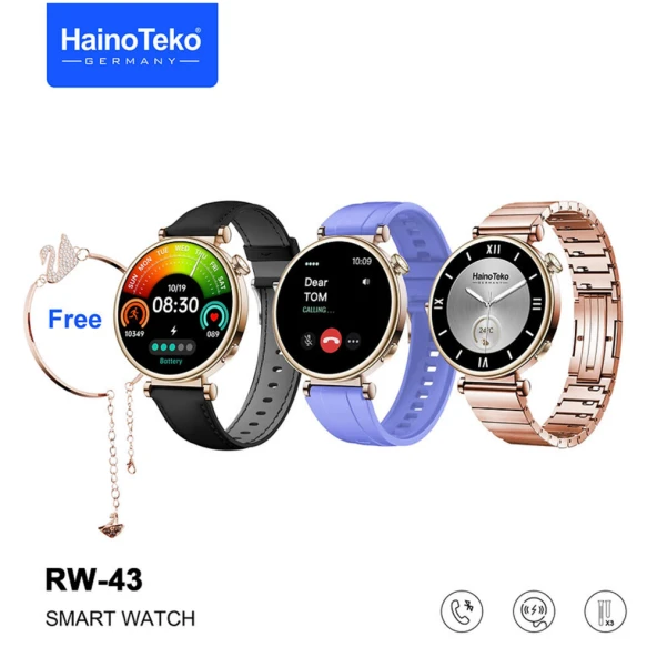 Haino Teko RW-43 Gerçek Amoled Ekran Android İos HarmonyOs Uyumlu 3 Kordonlu Bileklik Hediyeli Akıllı Saat Gold ürün görseli 1