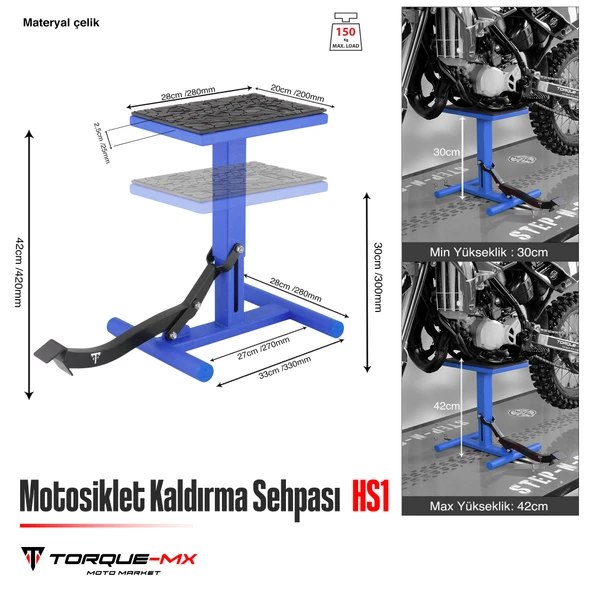 Torque-MX Motosiklet Kaldırma Sehpası HS1 Lacivert - 5
