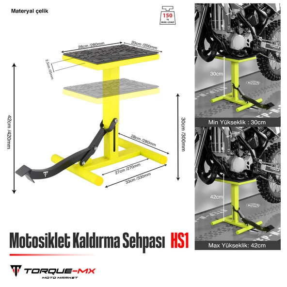 Torque-MX Motosiklet Kaldırma Sehpası HS1 Sarı - 5