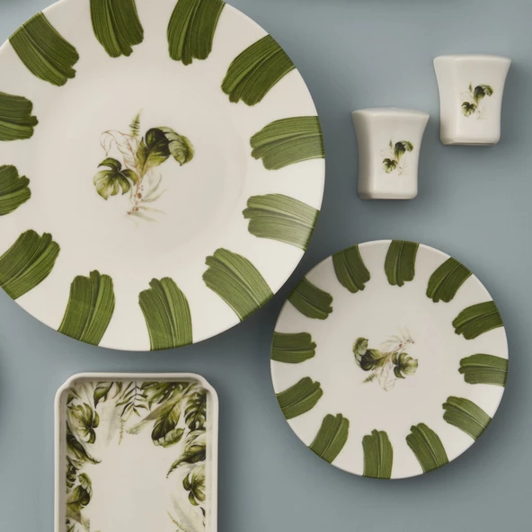 GÜRAL PORSELEN Camelia 30 Parça 6 Kişilik Bone Kahvaltı Takımı - 3000 - 3