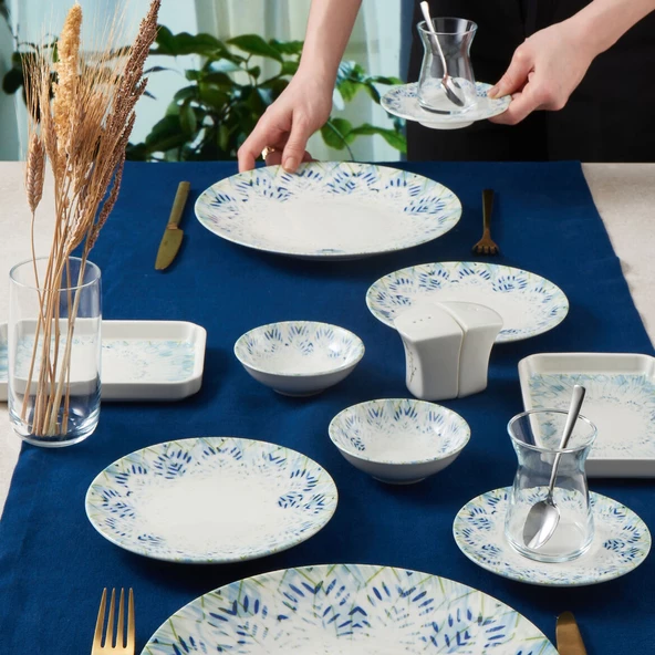 GÜRAL PORSELEN Camelia 30 Parça 6 Kişilik Bone Kahvaltı Takımı - 2976 - 3