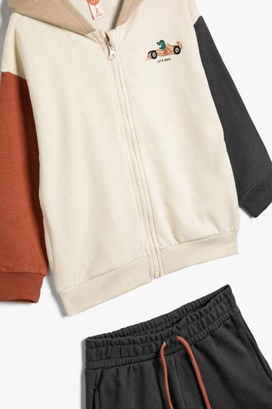 Koton Erkek Bebek Kapşonlu Fermuarlı Sweatshirt ve Şort Set Pamuklu - 3