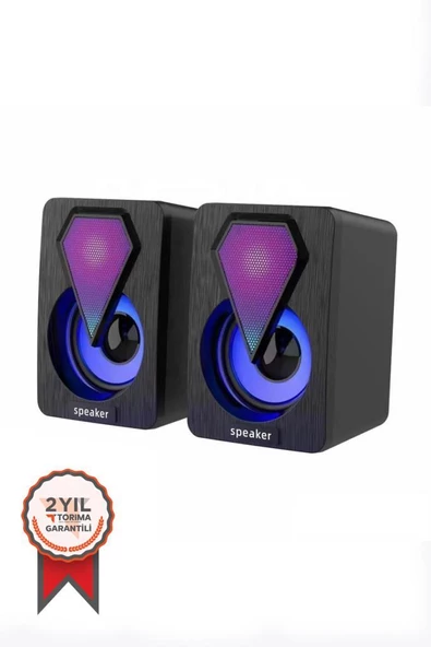 Torima Işıklı Bilgisayar Hoparlörü 1+1 Ses Sistemi 3.5mm Jack Girişli Multimedia Usb Speaker D-04