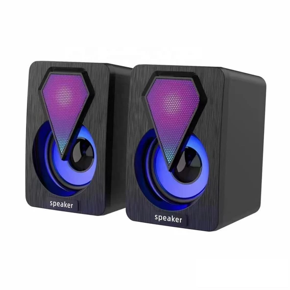 Torima Işıklı Bilgisayar Hoparlörü 1+1 Ses Sistemi 3.5mm Jack Girişli Multimedia Usb Speaker D-04 - 3