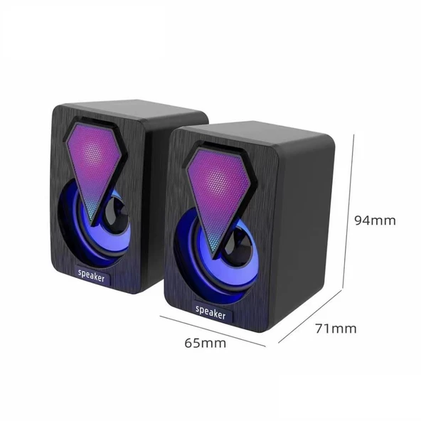 Torima Işıklı Bilgisayar Hoparlörü 1+1 Ses Sistemi 3.5mm Jack Girişli Multimedia Usb Speaker D-04 - 6