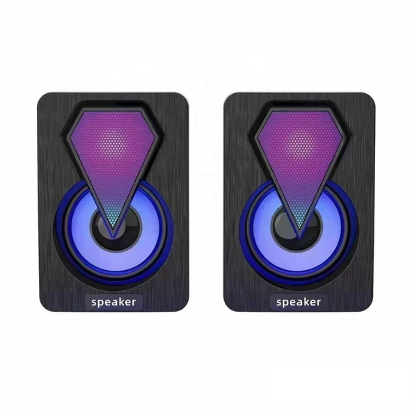 Torima Işıklı Bilgisayar Hoparlörü 1+1 Ses Sistemi 3.5mm Jack Girişli Multimedia Usb Speaker D-04 - 2