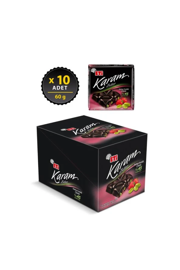 Karam 45 Kakaolu Antep Fıstıklı Çilekli Çikolata 60 g x 10 Adet - 2