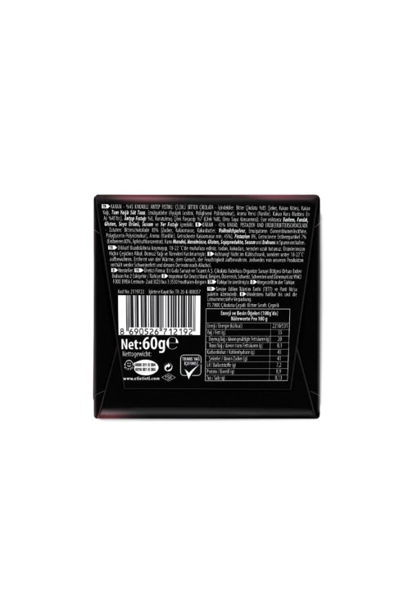 Karam 45 Kakaolu Antep Fıstıklı Çilekli Çikolata 60 g x 10 Adet - 4