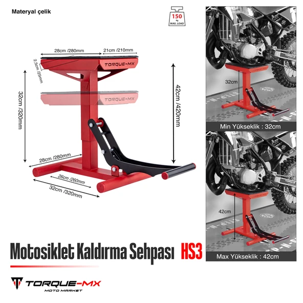 Torque-MX Motosiklet Kaldırma Sehpası HS3 Kırmızı - 5