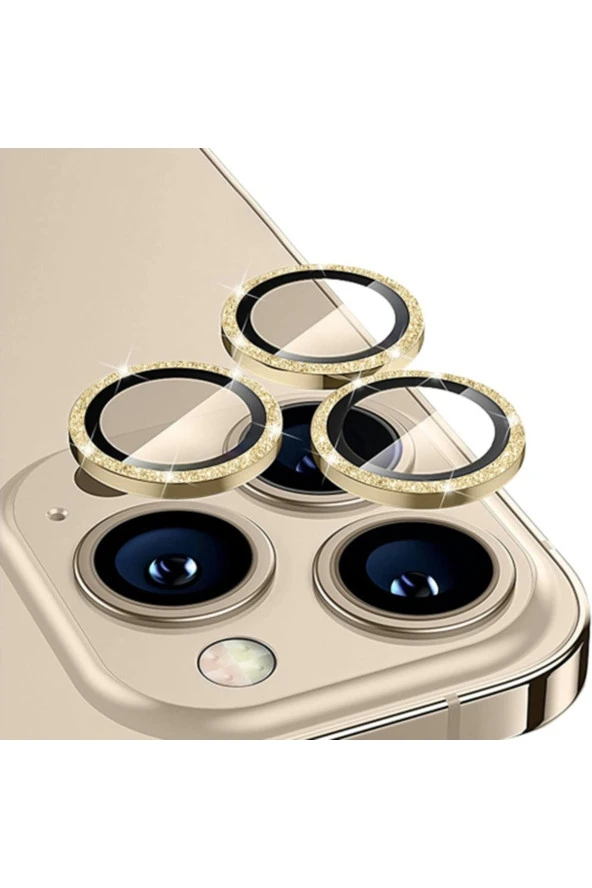 Ally Iphone 14 Pro-14 Pro Max Diamond Taş Işlemeli Alüminyum Alaşımlı Kamera Lens Koruyucu-gold
