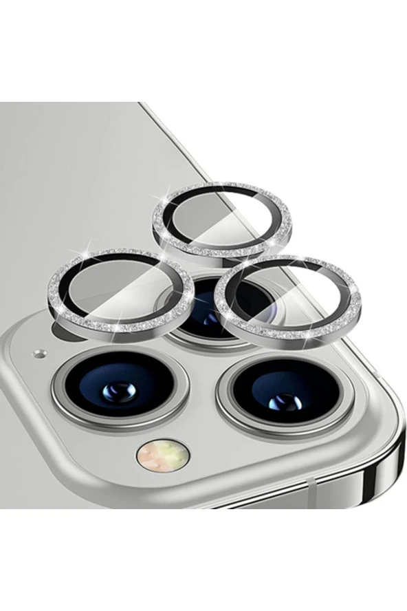 Ally Iphone 14 Pro-14 Pro Max Diamond Taş Işlemeli Alüminyum Alaşımlı Kamera Lens Koruyucu-gümüş