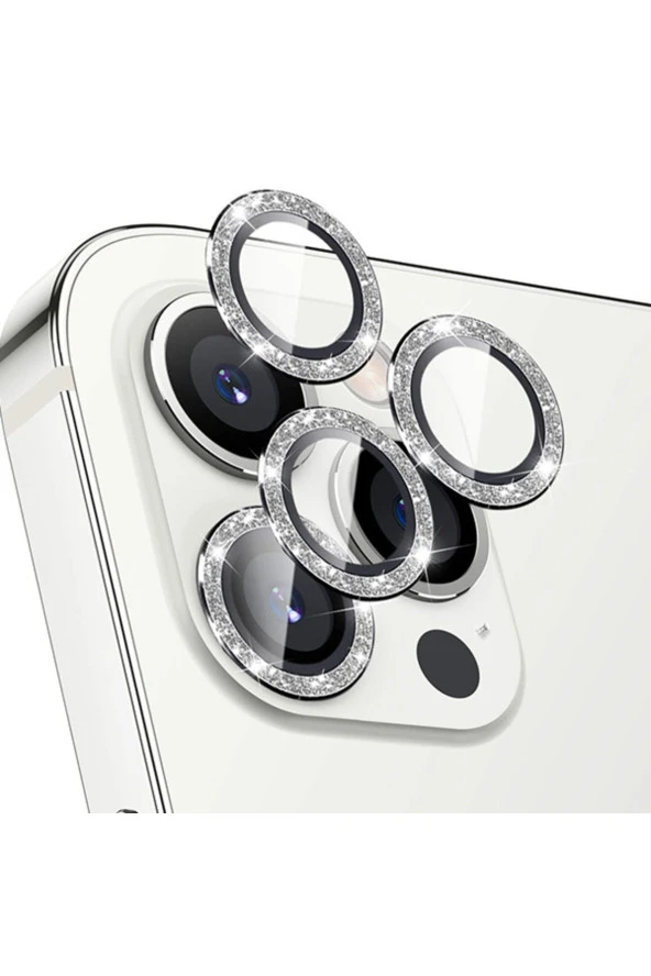Iphone 12 Pro Max Uyumlu 3d Metal Çerçeveli Kamera Lens Koruyucu Gümüş