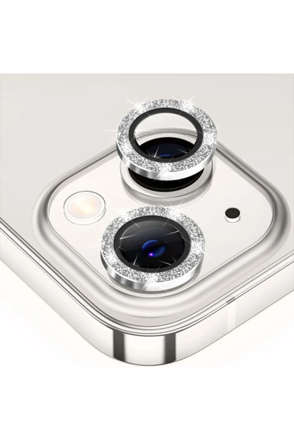 Ally Iphone 14-14 Plus Diamond Taş Işlemeli Alüminyum Alaşımlı Kamera Lens Koruyucu-gümüş