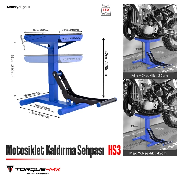 Torque-MX Motosiklet Kaldırma Sehpası HS3 Lacivert - Resim 5