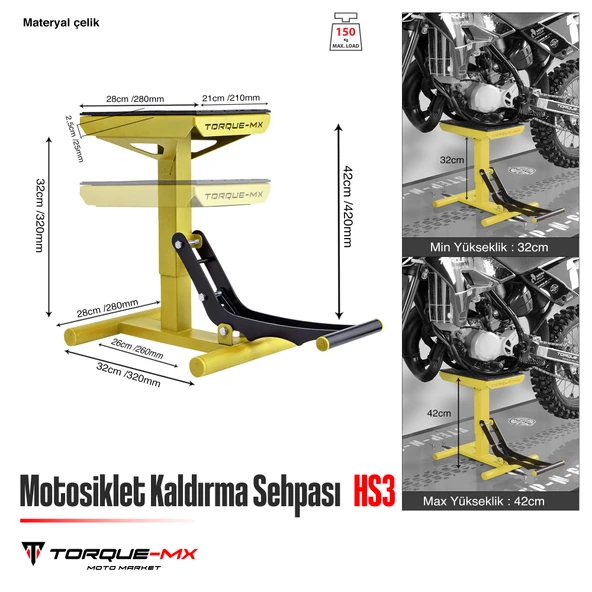 Torque-MX Motosiklet Kaldırma Sehpası HS3 Sarı - Resim 5