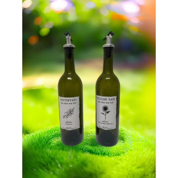 With Love 2x750 ML Koyu Renk Zeytinyağı ve Ayçiçek Yağı Şişesi Yağdanlık