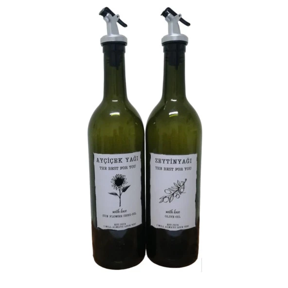 With Love 2x750 ML Koyu Renk Zeytinyağı ve Ayçiçek Yağı Şişesi Yağdanlık - 4