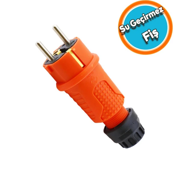 Monofaze Kauçuklu Kablo Bahçe Dış Mekan Korunaklı IP54 Su Geçirmez Turuncu Sağlam Erkek Fiş Tek 16A