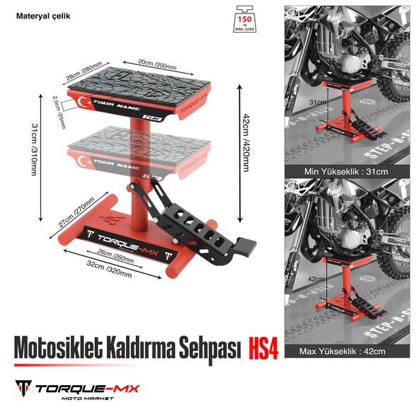 Torque-MX Motosiklet Kaldırma Sehpası HS4 Kırmızı - 5