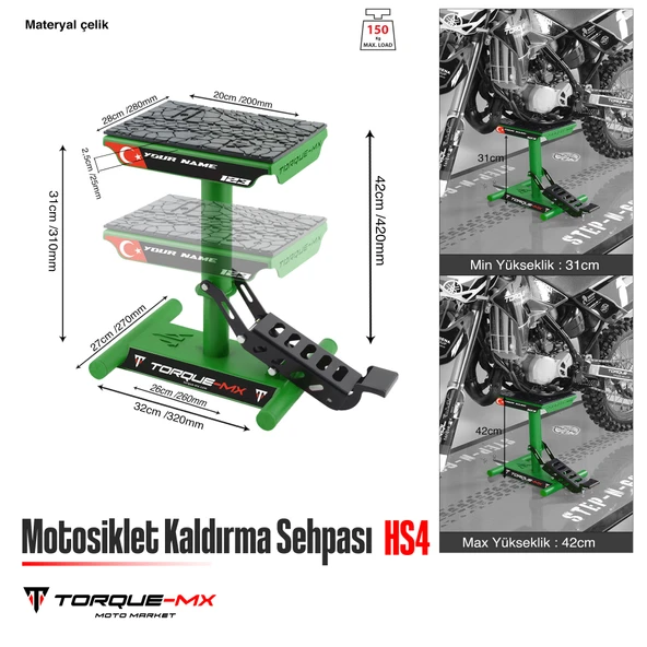 Torque-MX Motosiklet Kaldırma Sehpası HS4 Yeşil - 5