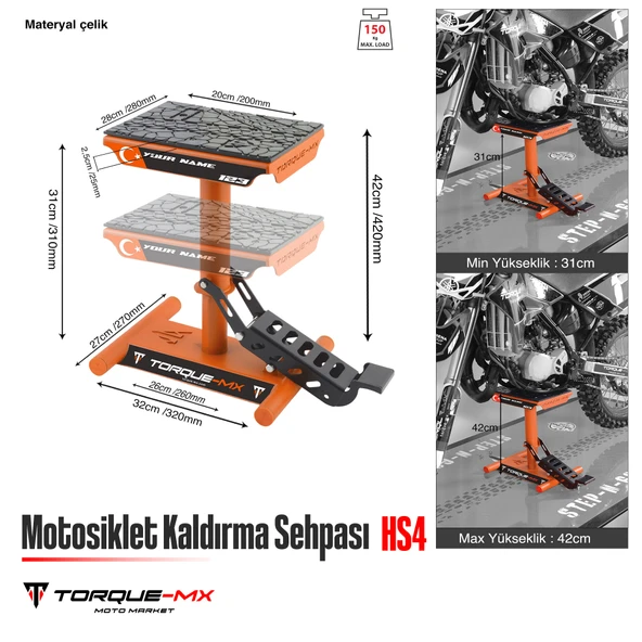 Torque-MX Motosiklet Kaldırma Sehpası HS4 Turuncu - 5
