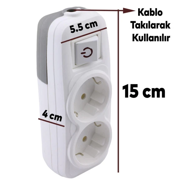 Anahtarlı 2li Grup Priz Klemensli Fiş Priz Topraklı Çoklu Grup Priz Çoğaltıcı İkili Kablosuz - 4
