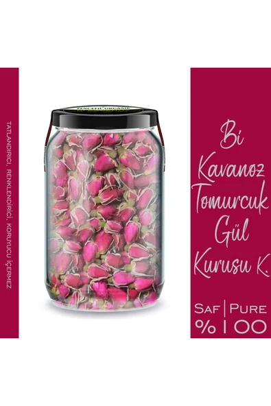 Bi Kavanoz Pembe Tomurcuk Gül Kurusu + Bi Kavanoz Kırmızı Gül 660 cc'lik 2 Adet Cam Kavanoz Katkısız - Resim 3