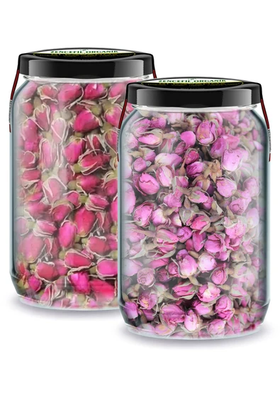 Bi Kavanoz Pembe Tomurcuk Gül Kurusu + Bi Kavanoz Kırmızı Gül 660 cc'lik 2 Adet Cam Kavanoz Katkısız ürün görseli 1