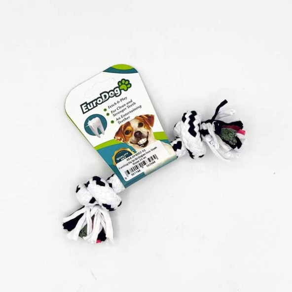 EuroDog Diş İpi İki Düğüm İnce Siyah Beyaz 15 cm ürün görseli