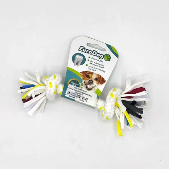 EuroDog Diş İpi İki Düğüm Kalın Sarı Beyaz 15 cm ürün görseli