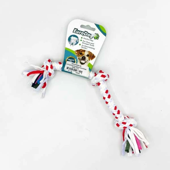 EuroDog Diş İpi Üç Düğüm Kırmızı Beyaz Nokta 15 cm ürün görseli