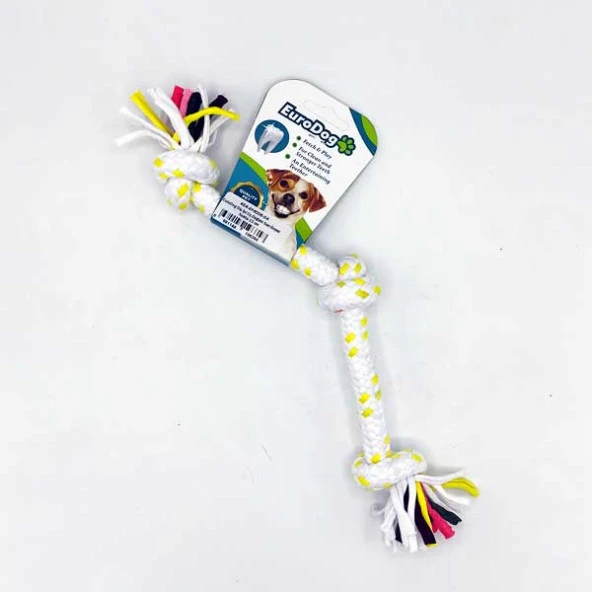 EuroDog Diş İpi Üç Düğüm Sarı Beyaz Nokta 15 cm ürün görseli