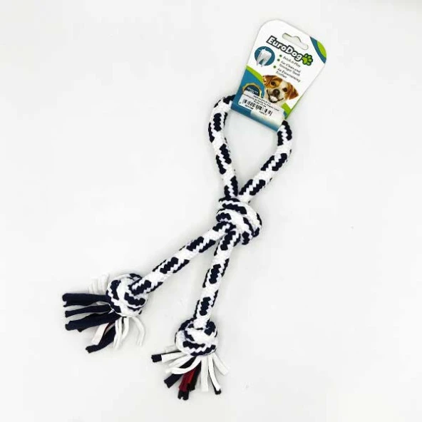 EuroDog Diş İpi Halka Üç Düğüm Siyah Beyaz 30 cm ürün görseli